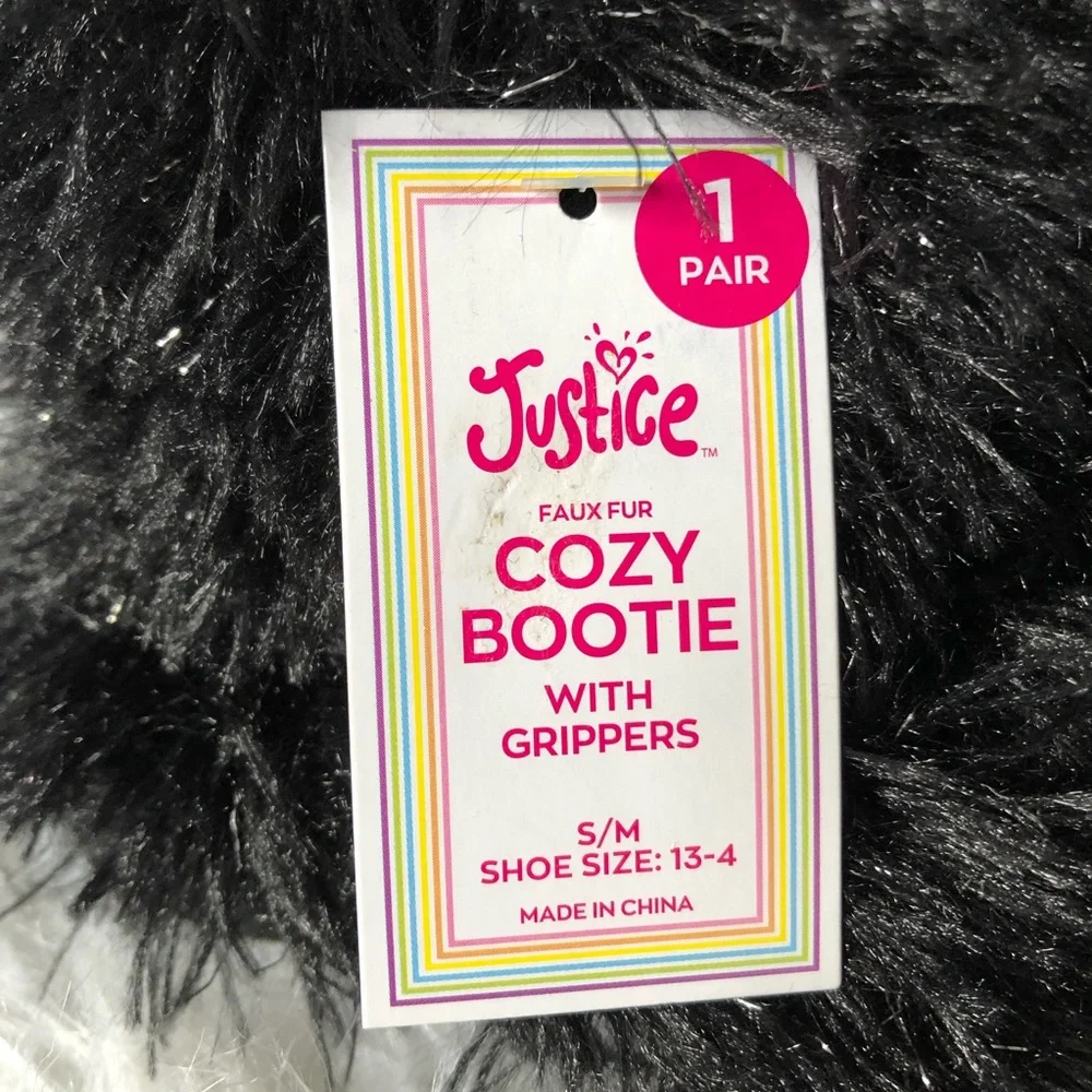 Justice Slipper Girls‎ Size S/M 13-4 Cozy Bootie With Grippers Black New